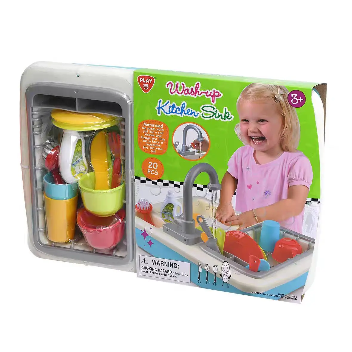 Play Go Kids Water Play Toy - Simulated Small Sink for Washing Vegetables and Dishes Electric Circulating Water for Pretend Play