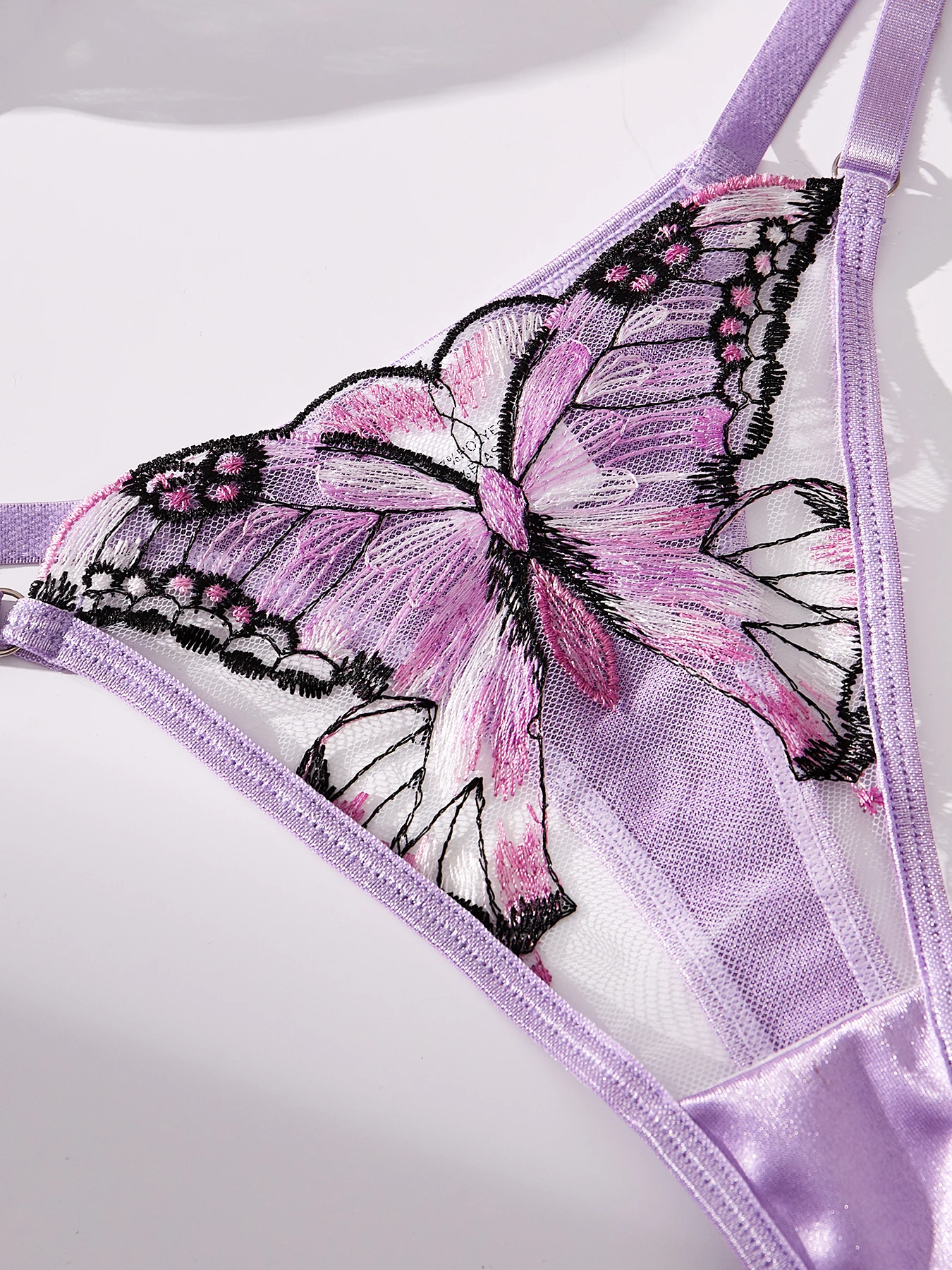 Young Girls Floral Embroidery Lingerie Women Butterfly Bra + Brief Underwear Set Purple Sexy Intimates Set