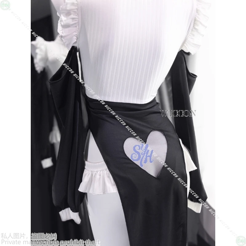 أنيمي مثير راهبة تأثيري حلي الأسود القلب الدانتيل الملابس الداخلية فستان لوليتا شق تنورة جيراي كي حفلة الهالوين