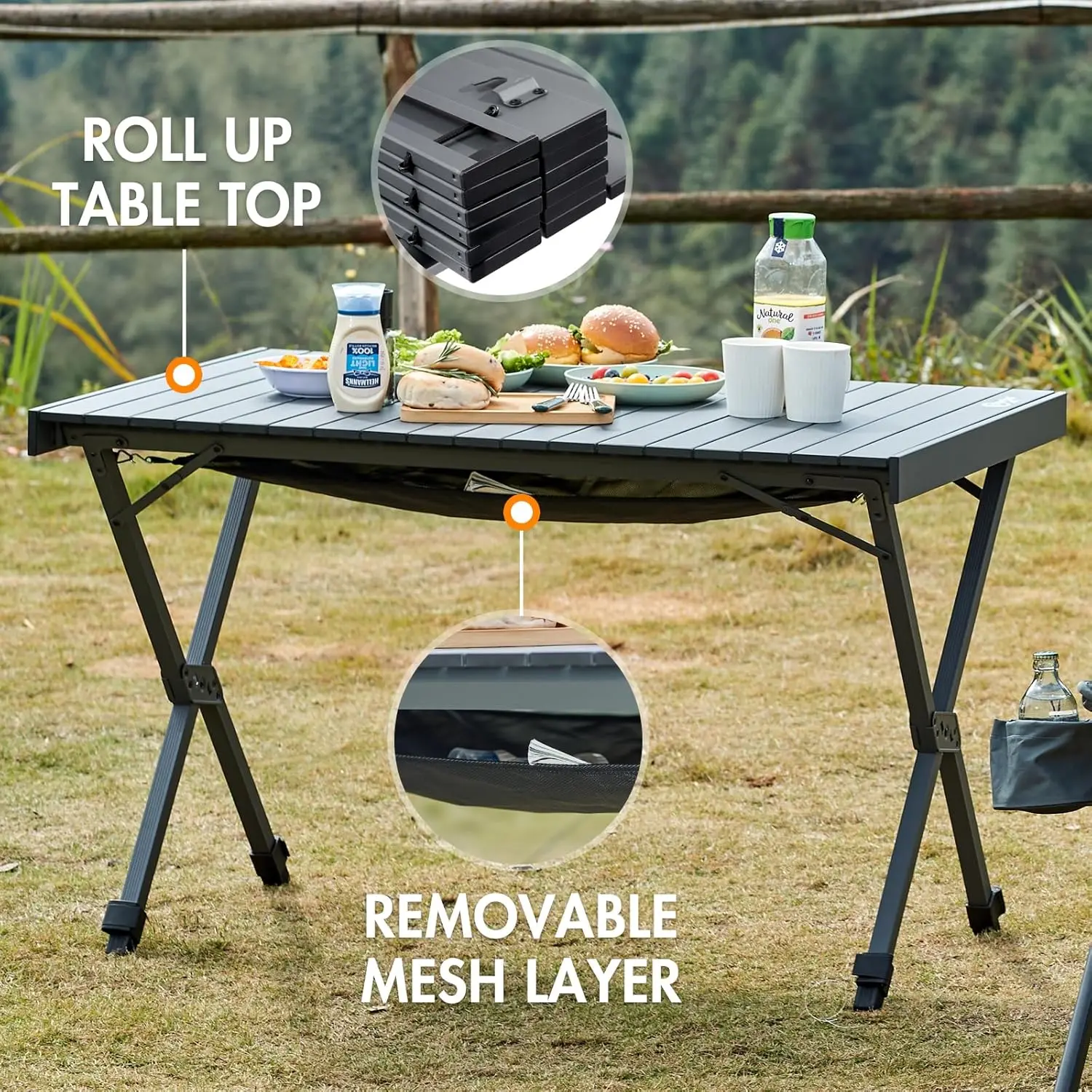 طاولة تخييم خارجية قابلة للطي مع ارتفاع قابل للتعديل، سطح قابل للطي من الألومنيوم وحقيبة حمل، كبيرة ومحمولة