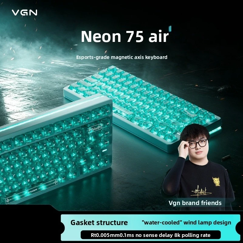 VGN Neon75 Air Magnetic Switch Custom Gaming Keyboard, Gasket, Hot-swappable RGB Keyboard with RT Technology
