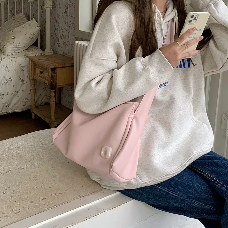 Large capacity pink student class leisure commuting tote large bag, new high-end texture single shoulder crossbody bag for women