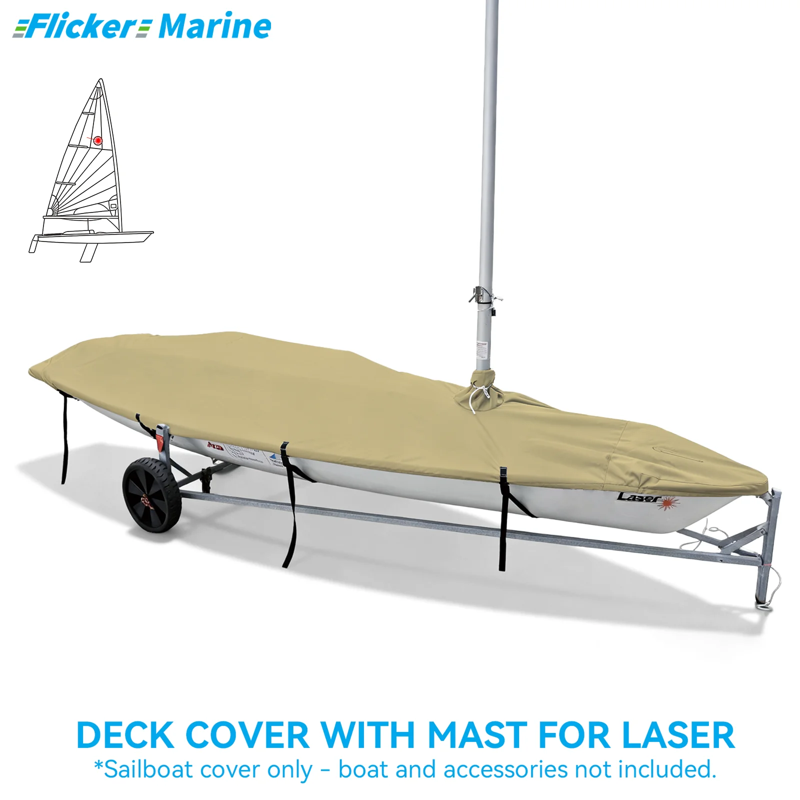 

Khaki Waterproof Boat Cover for Laser-Style Dinghy | 420×137cm Polyester Sailboat Cover with UV Sun Protection