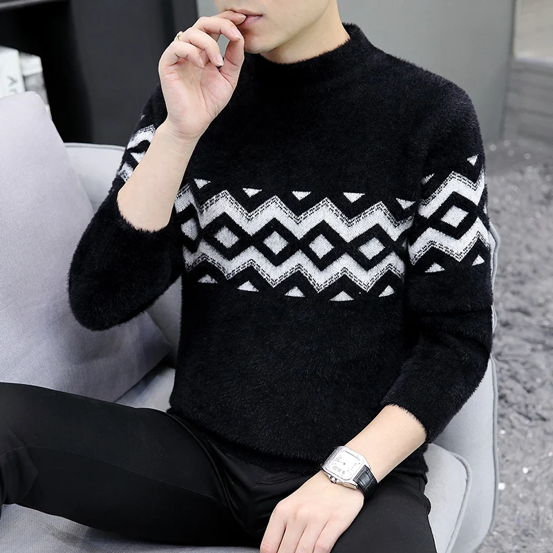 

Warm Knitted Sweater Retro Sle Men's Pullover Base Layer Clothing Ci Walk Suitable Long Sve round Ne Polyester Fiber