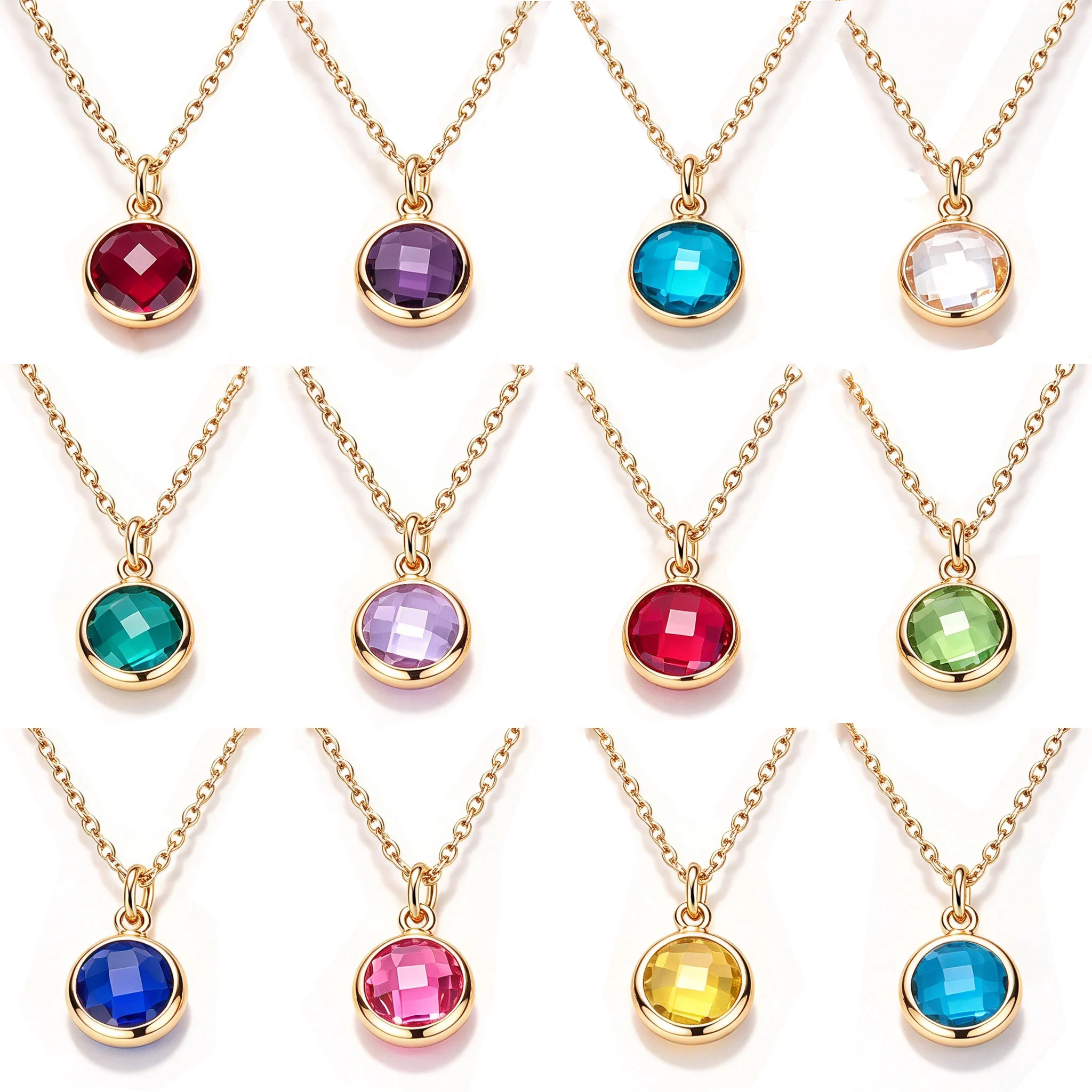 Fnixtar 10pcs Birthstone Necklace 12 Monthly Colorful Rhinestone Necklaces Jewelry Gift Birthday Family Lover Friends