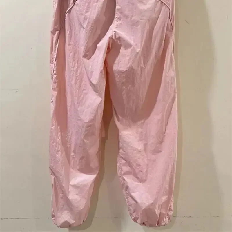春の新ピンクカーゴパンツ女性カジュアルハイウエストテーパードジョガー女性ルーズ多用途ファッションストレート Y2k パンツ