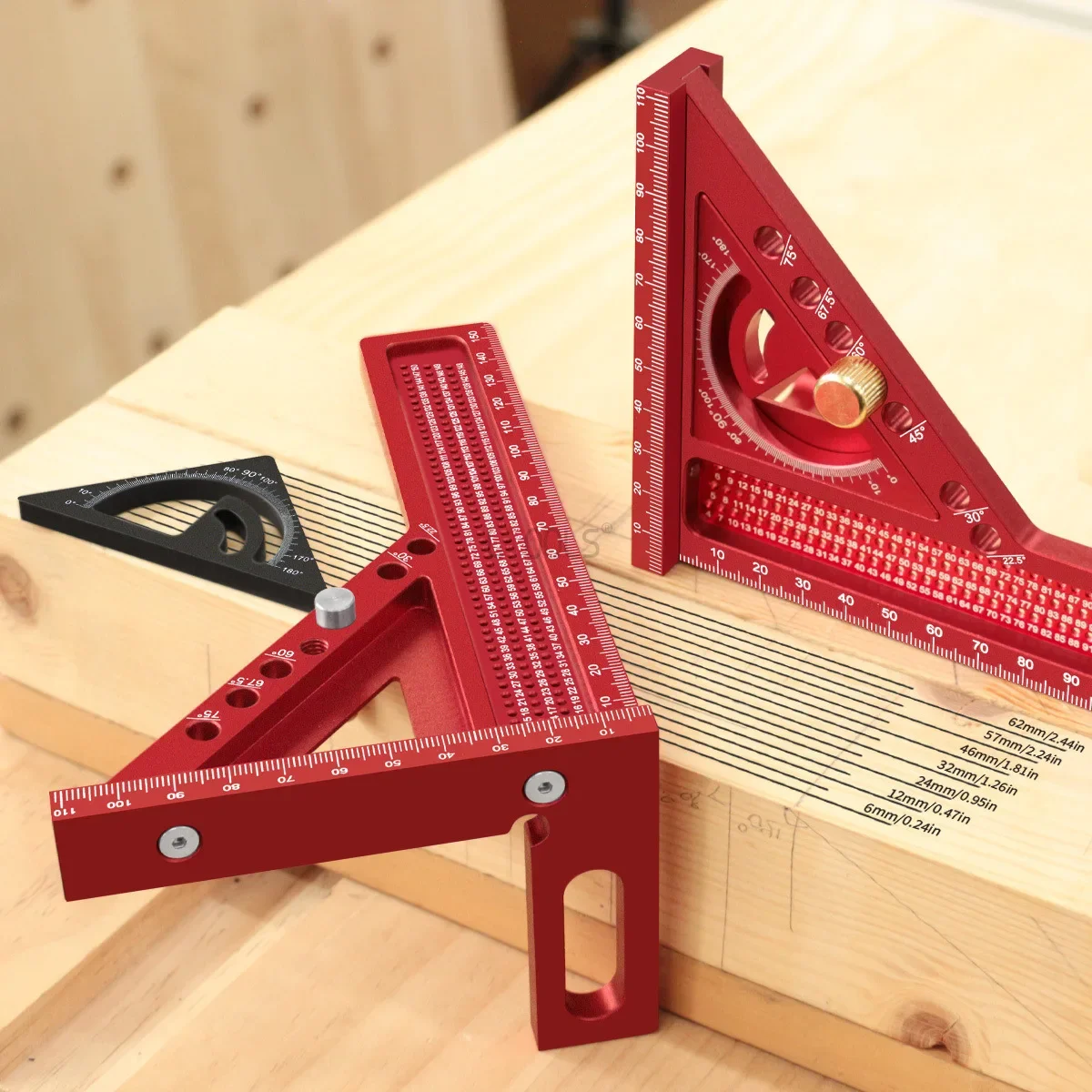 2-in-1 Woodworking Compass Ruler Combination Extended Hole Ruler Base Multi Angle Marking Set Square Detachable Measuring Tools