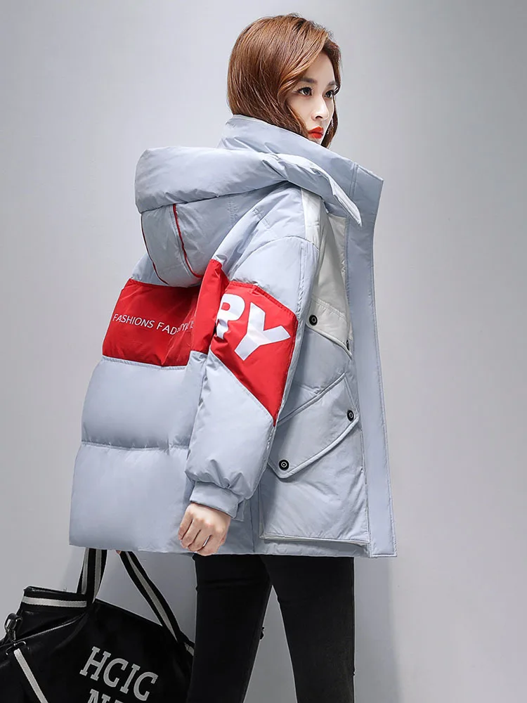 Winter Women Down Jacket Hooded Thickened Warm Outdoor Windproof Windbreaker White Duck Down Outerwear Big Pockets Streetwear