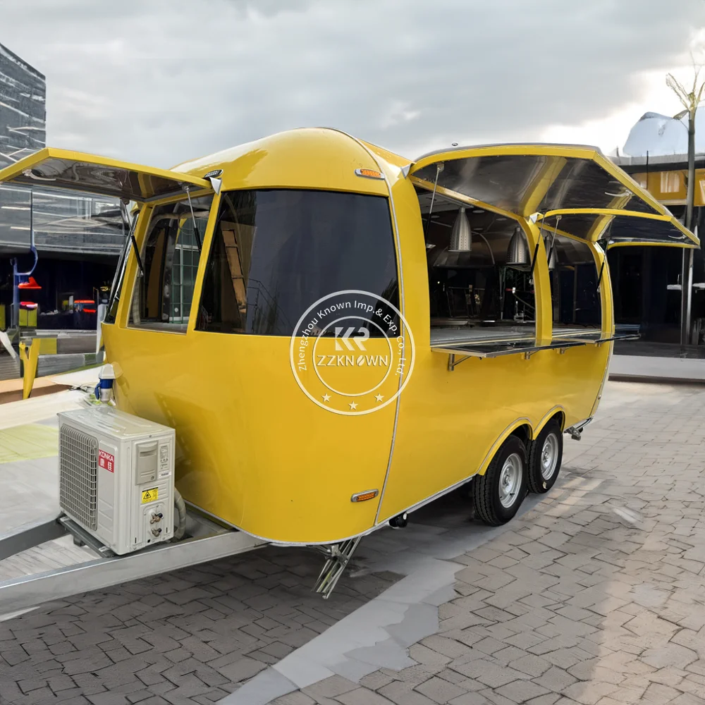 ห้องครัวเคลื่อนที่ Airstream รถบรรทุกอาหารอุปกรณ์ครัวเต็มรูปแบบ Street Fast Food Trailer Snack Hot Dog Cart