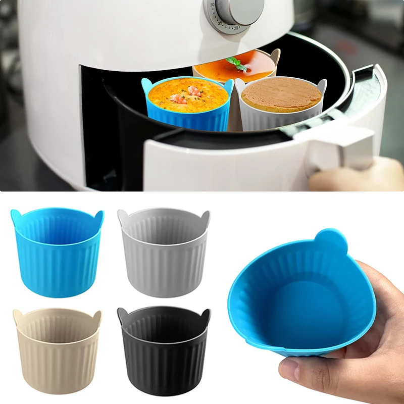 1/4 pçs fritadeira de ar cozimento ramekins molde de silicone de qualidade alimentar copos molde de ovo conjunto de utensílios de mesa ao ar livre