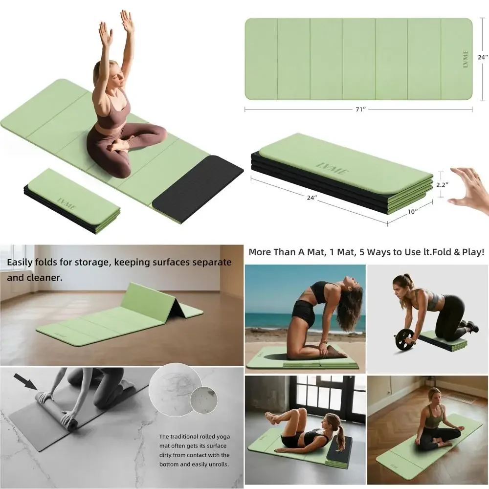 سجادة يوجا محمولة قابلة للطي بسمك 8 مم، معتمدة من SGS، غير قابلة للانزلاق، 71 × 24 بوصة، مثالية للسفر والبيلاتيس والتخييم والصديقة للبيئة #1