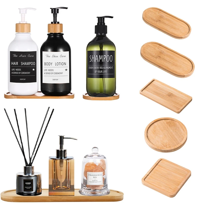 Small Wooden Soap Dispenser Tray Vanity Countertop Bottles Organizer Holder Round Square Candles Jewelry Storage Tray