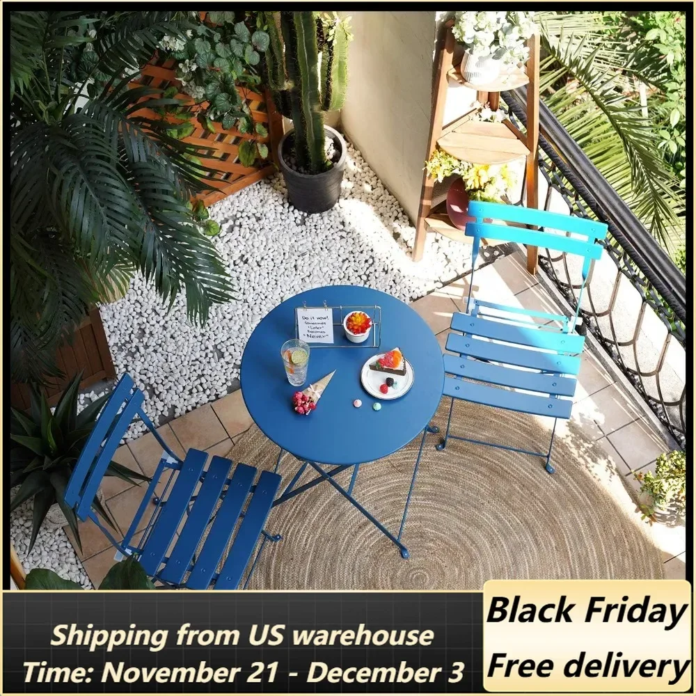 3-Piece Folding Bistro Set, 2 Chairs and 1 Table, Weather-Resistant Outdoor/Indoor Conversation Set for Patio, Yard