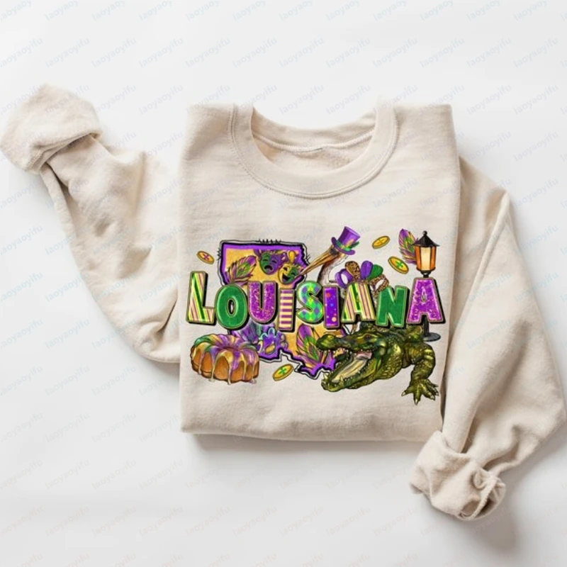 

Свитшот «Луизиана Марди Гра» с принтом «Карнавальный напиток», свитшот «Толстая Среда», футболка «Луизиана» для уличной моды, женская одежда