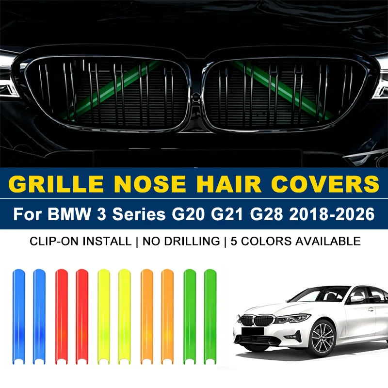 Front Grille Trim Strips 2Pcs, Kidney Nose Hair Decoration Vane Inserts For BMW 3 Series G20 G21 G28 2018-2026 2019 2020 2021