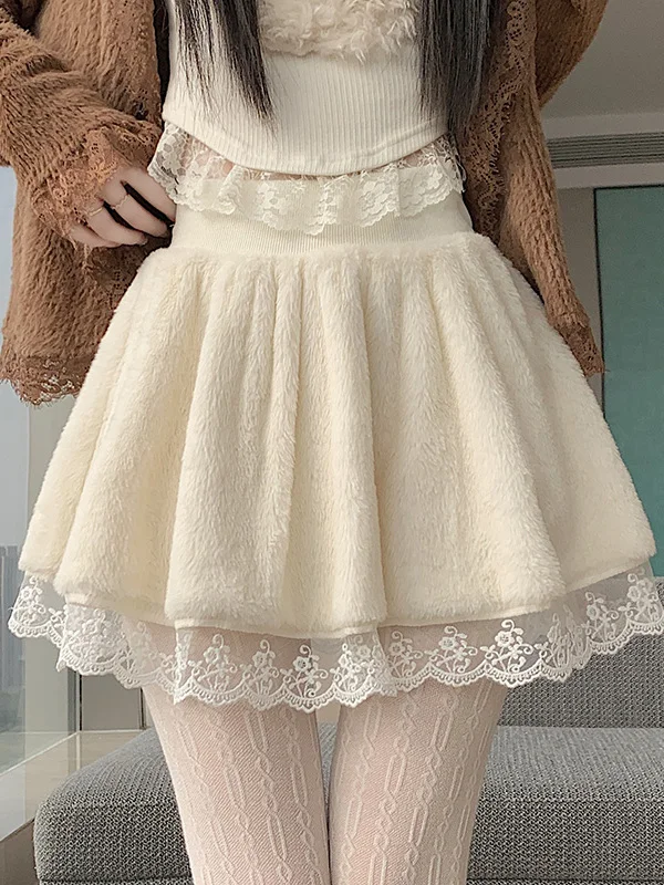 

Модная универсальная женская юбка Sweet Sle с высокой талией, А-силуэта, пышная, с кружевными вставками, из смесового хлопка и полиэстера