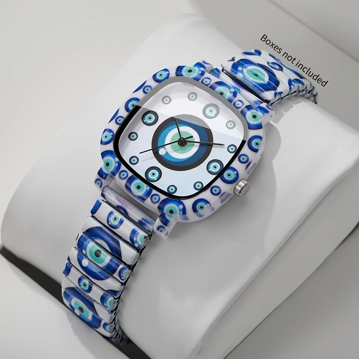 1pc Women's Square Evil Eye Printed Watch, Elastic Strap Watch, Lightweight and Convenient, Perfect Gift for Girlfriend (No Box)