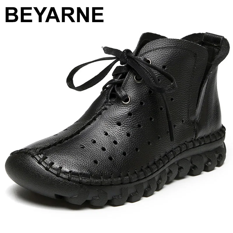 

2025 Fashion Women Handmade Boots Genuine Leather Summer Cool Lace Up Boots Round Toe Flat Ankle Boots For Women Casual Shoes