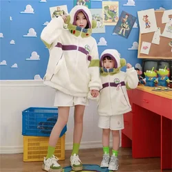 Disney Toy Story Buz Lightyear Cosplay Hooded Cartoon Winter Warm Long Sleeve Loose Lamb Wool Coat Cool Kids Adult Plush Jacket