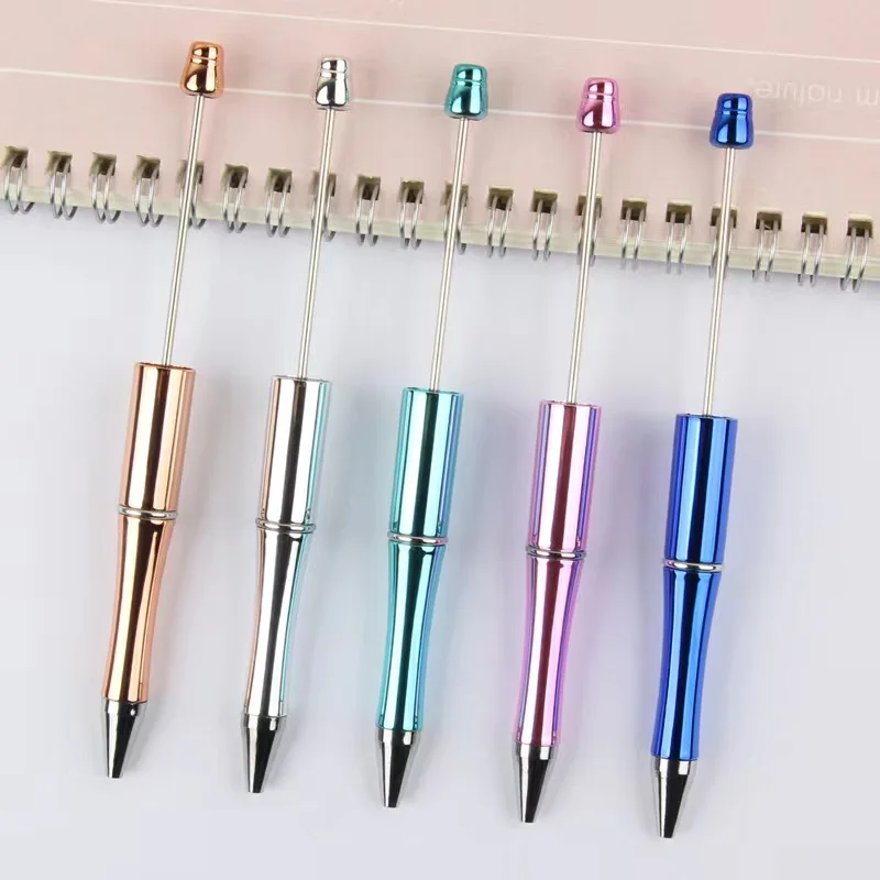 

50Pcs Beadable Pen Bead Ballpoint Pen Plastic UV Electroplating Ball Pen 10 colors