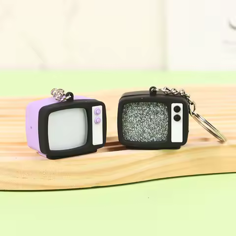 Mini Vintage TV Set Keychain Simulation LED Sound TV Model Keyring Creative Television Key Holder Bag Pendant Car Key Ring
