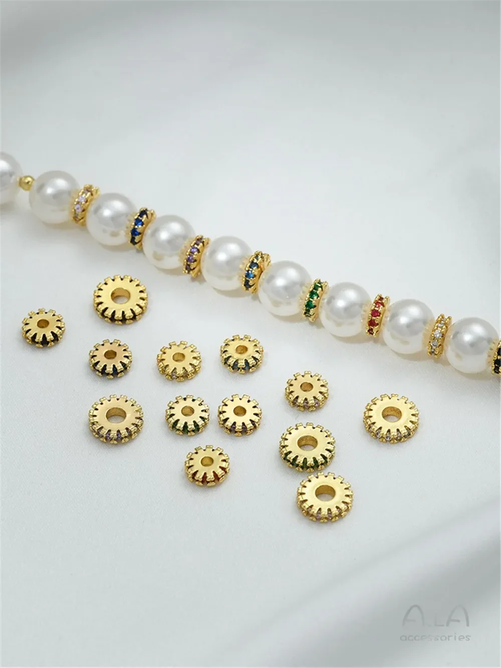 

18K Gold-coated Inlaid Colored Zircon Gear Spacer Handmade Beaded Bead Spacer DIY Bracelet Jewelry Accessories