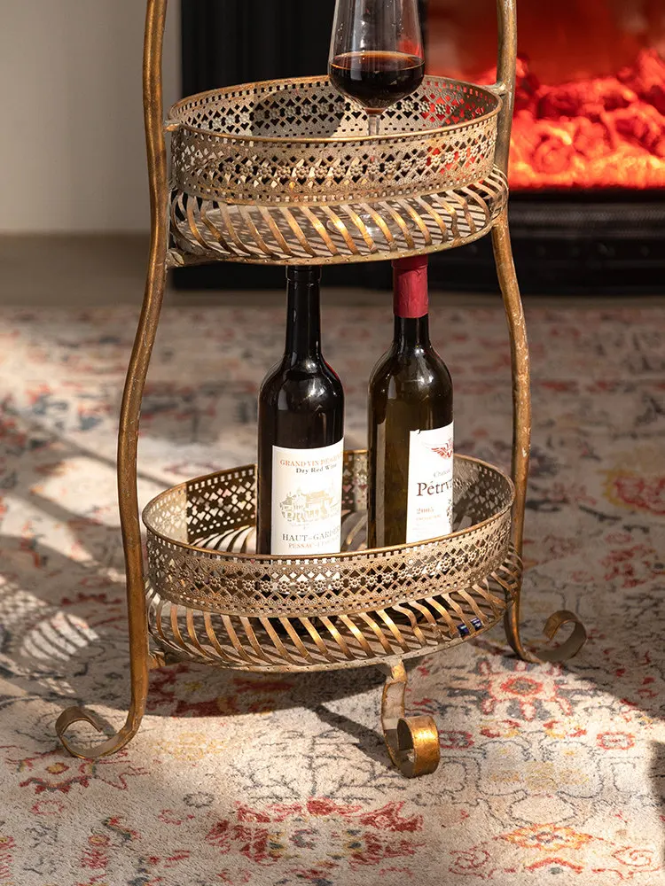 French retro wrought iron home shelf, sofa corner, red wine rack, old metal fruit edge, storage rack