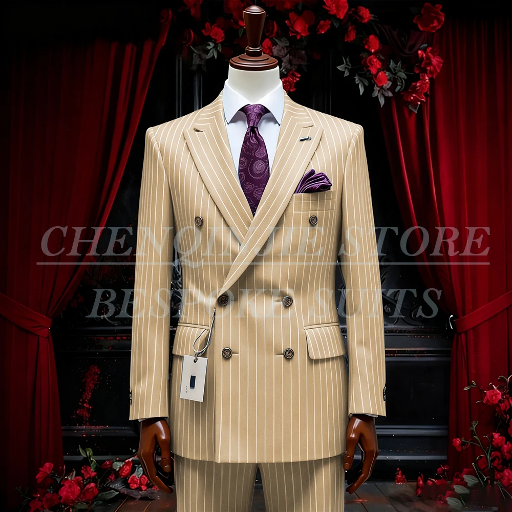 SILIWEYA Double Breasted ธุรกิจผู้ชายชุด Elegant Peak Lapel SLIM FIT ชายเสื้อผ้าคุณภาพสูงลายชายเสื้อผ้า Blazer