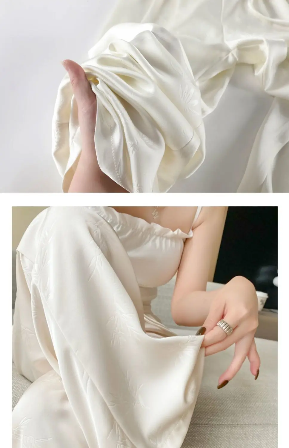 Beige damesbroek van ijszijde, broek met wijde pijpen in Chinese stijl, zomerse dunne casual broek van jacquardstof, roze en zwart beschikbaar