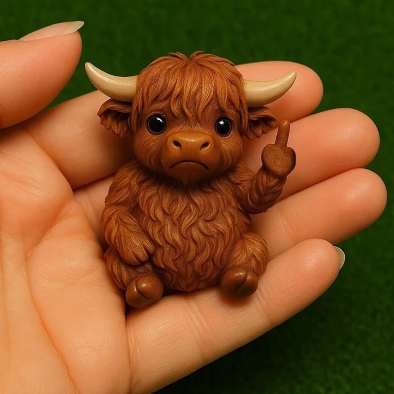 Funny Middle Finger Animal Statue Mini Dog Cat Figurine Desktop Ornament Resin Highland Cattle Frog Sculpture For Home Office