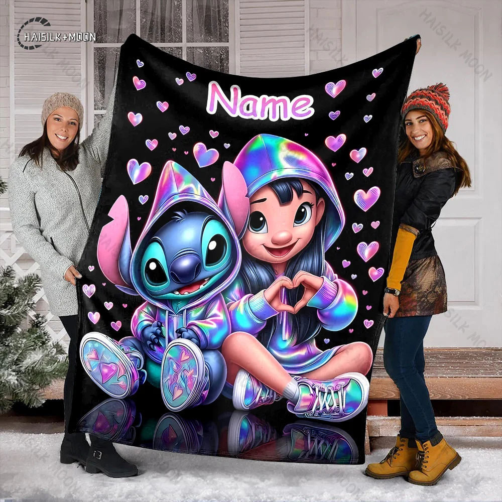 1PC Custom Name Pokémon Disney Stitch Printed Blanket, All-Season Multi-Use for Nap, Camping, Travel, Car ,sofa Machine Washable