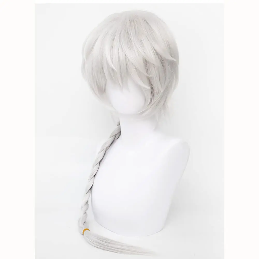 Animated Nikolai Gogol Wig White Curly Hair with Long Braid Polyester Party Halloween Character Wig view 2