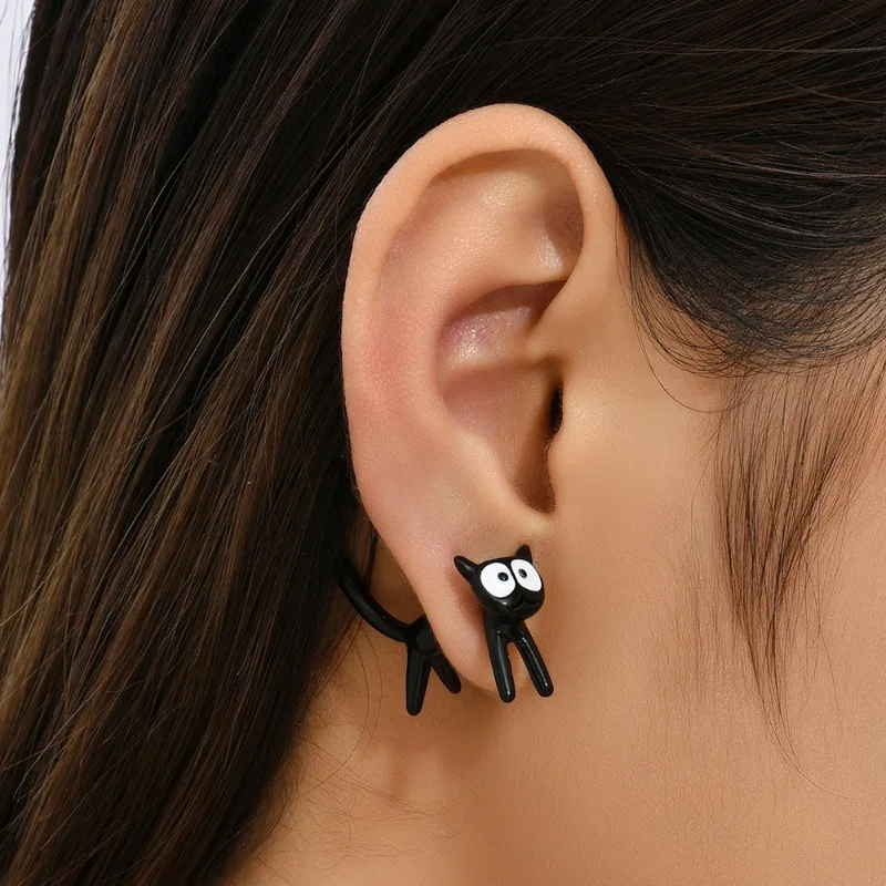 

925 Sterling Silver Brilhante Cute Kitten Simple Studs Creative Detachable Earrings Korean Expert Advocacy Big Eye 2025 Spring