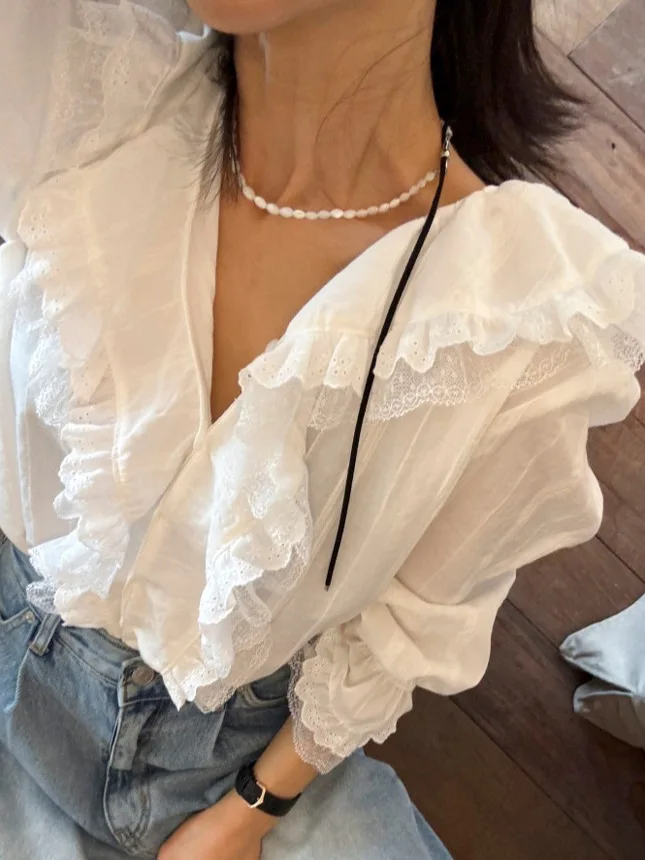 

Уникальные женские длинные свеки с кружевом Bell Sve V Ne свободного покроя в Корейском стиле, однотонные, на пуговицах irt