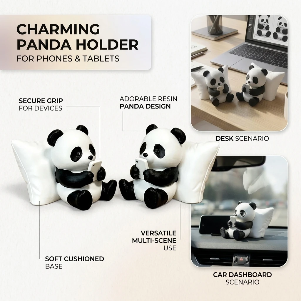 Panda Sculpture Ornament, Desktop Office Decoration, Car Decor, Creative Animal Model, Collectible Figurines, Car Ornament