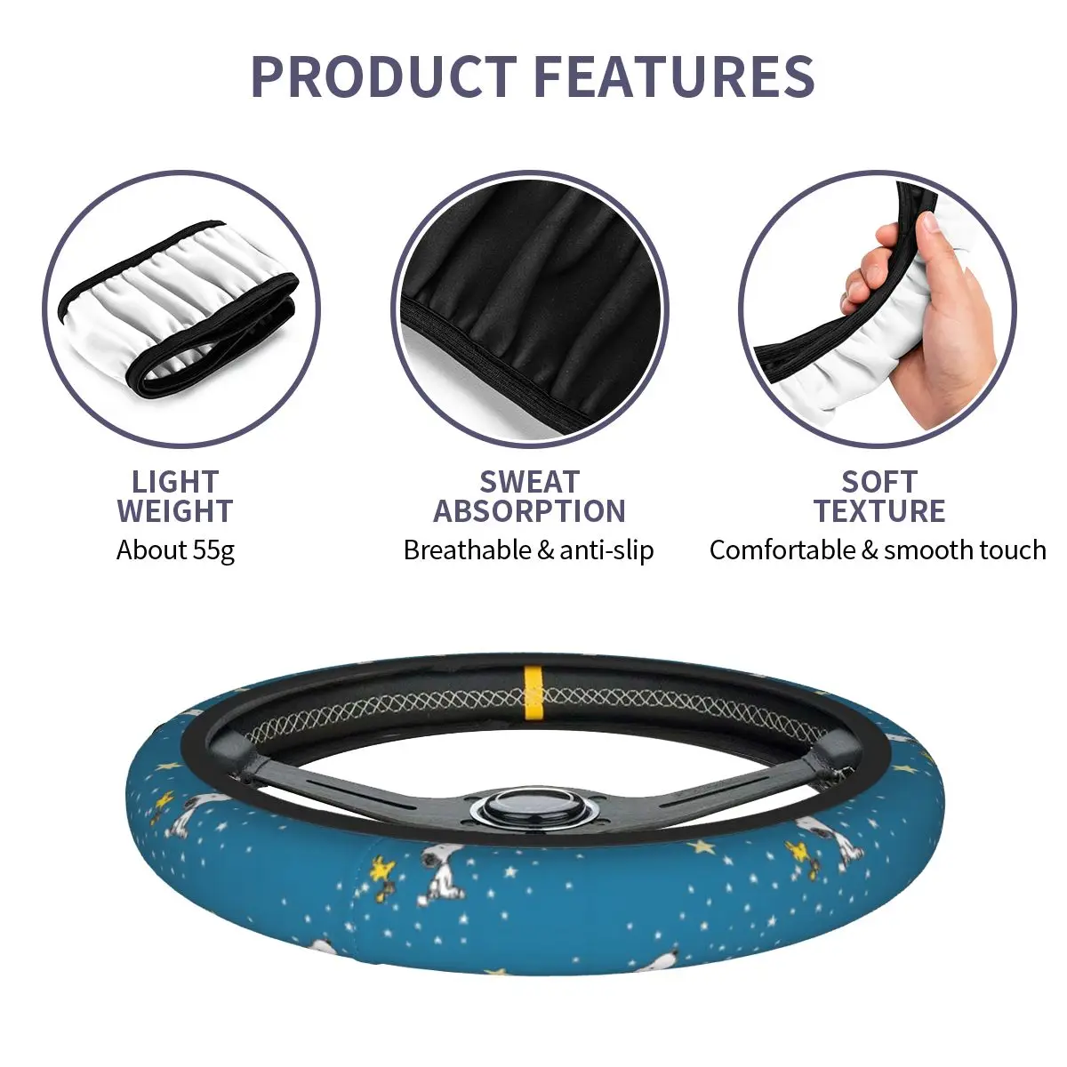38cm S-Dog-Snoopies Star Steering Wheel Cover Auto Car Steering Wheel Protector Fit for SUV Car Accessories Universal 15 inch view 6