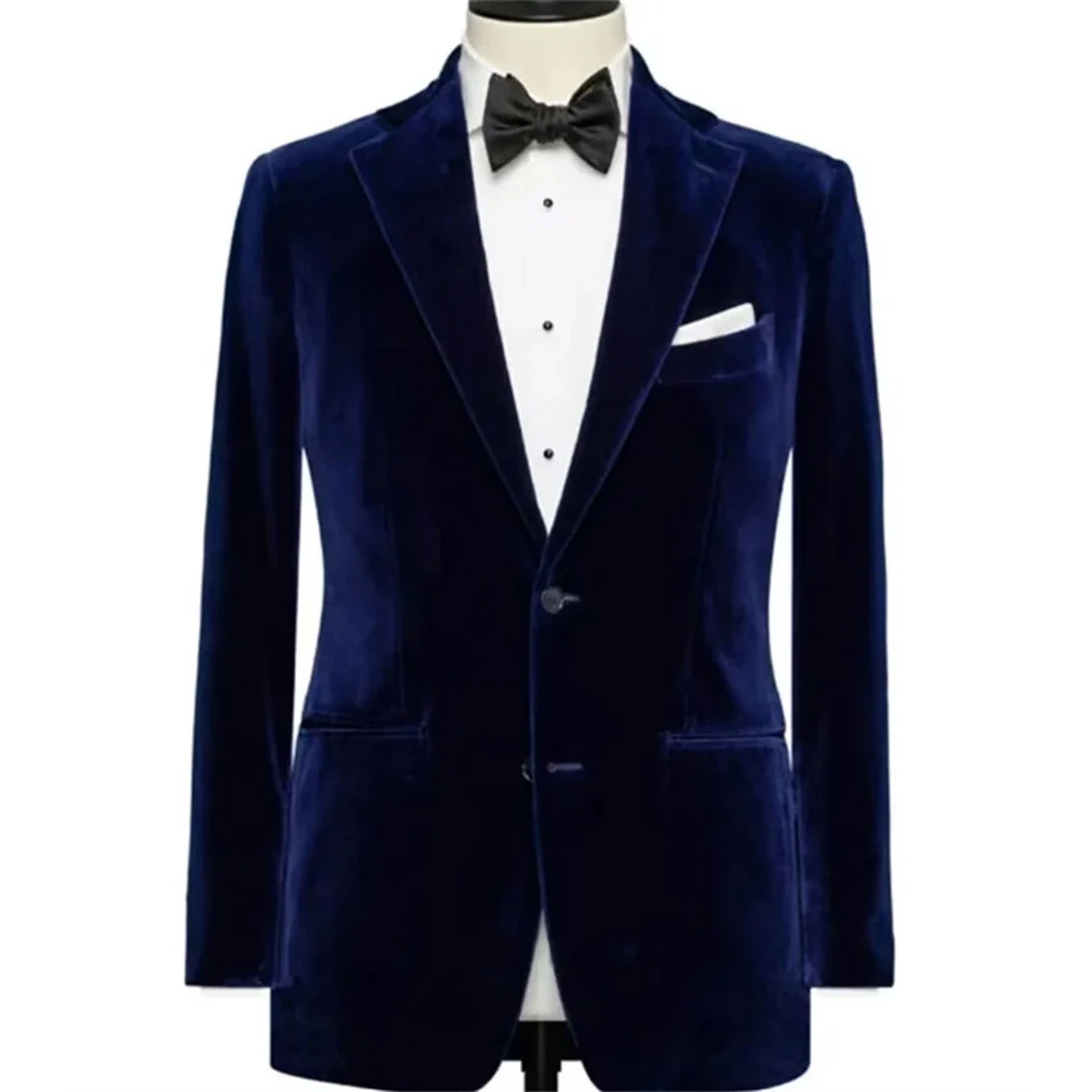 Royal Blue Velvet Blazer Single Breasted Notch Lapel Slim Fit Smoking Jacket Casual Outfits One Piece Coat Daily Male Clothing