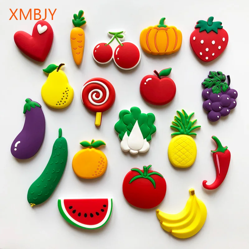 Dropshipping Cute PVC Fruit Refrigerator Magnet Sticker Kids Education Cartoon Vegetable Fridge Magnet Whiteboard Magnetic Stick