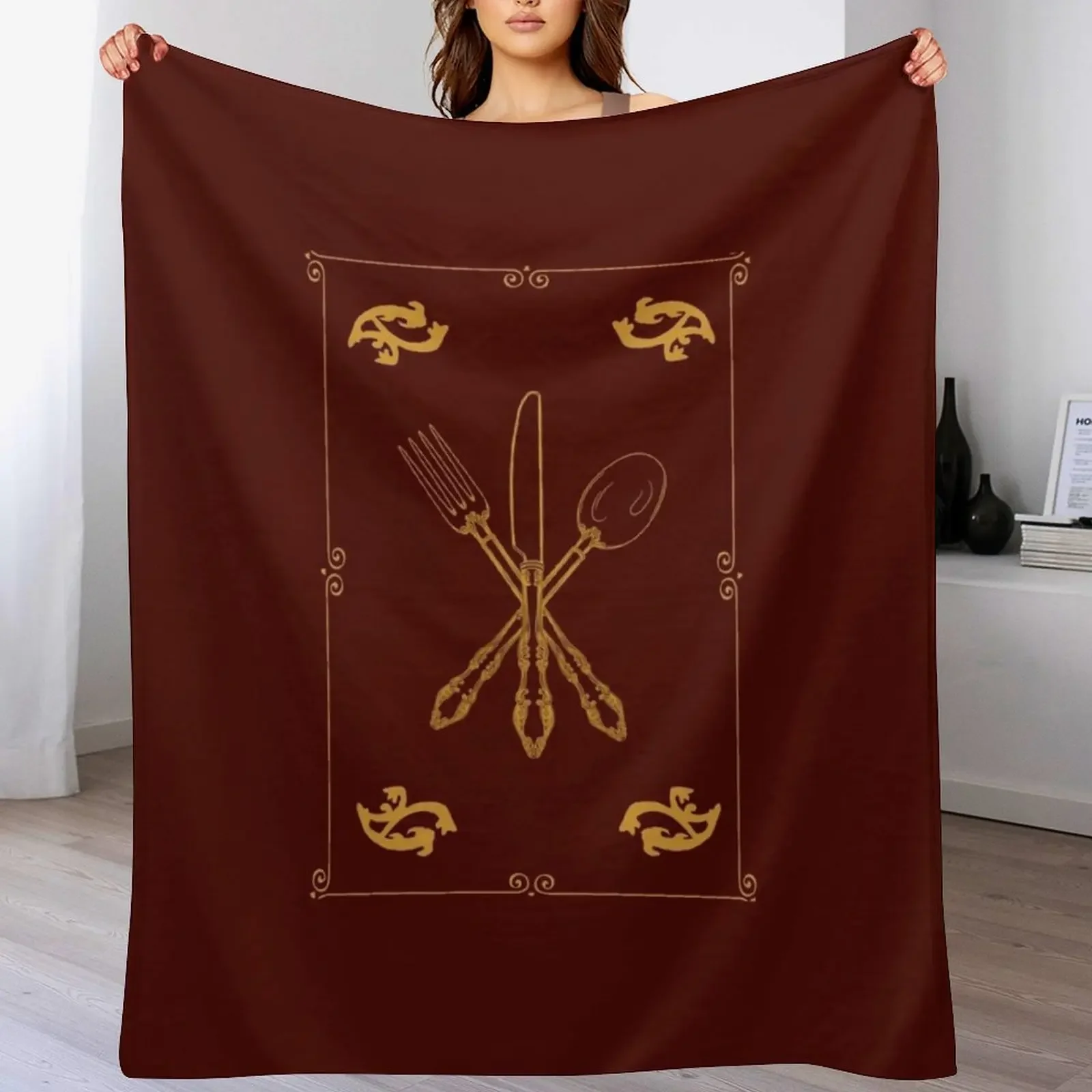 

Just Add Magic Utensils Gold with Border Throw Blanket Outdoor Soft Blanket for Picnic Beach Camping