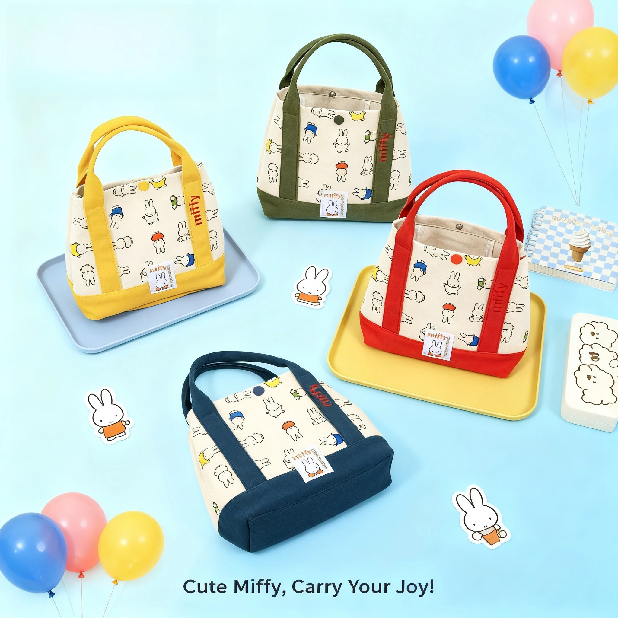 

Милая сумка-тоут с кроликом Миффи, модная сумка для бенто, многофункциональная сумка для хранения, для девочек, холщовая сумка с вышивкой, подарок для женщин