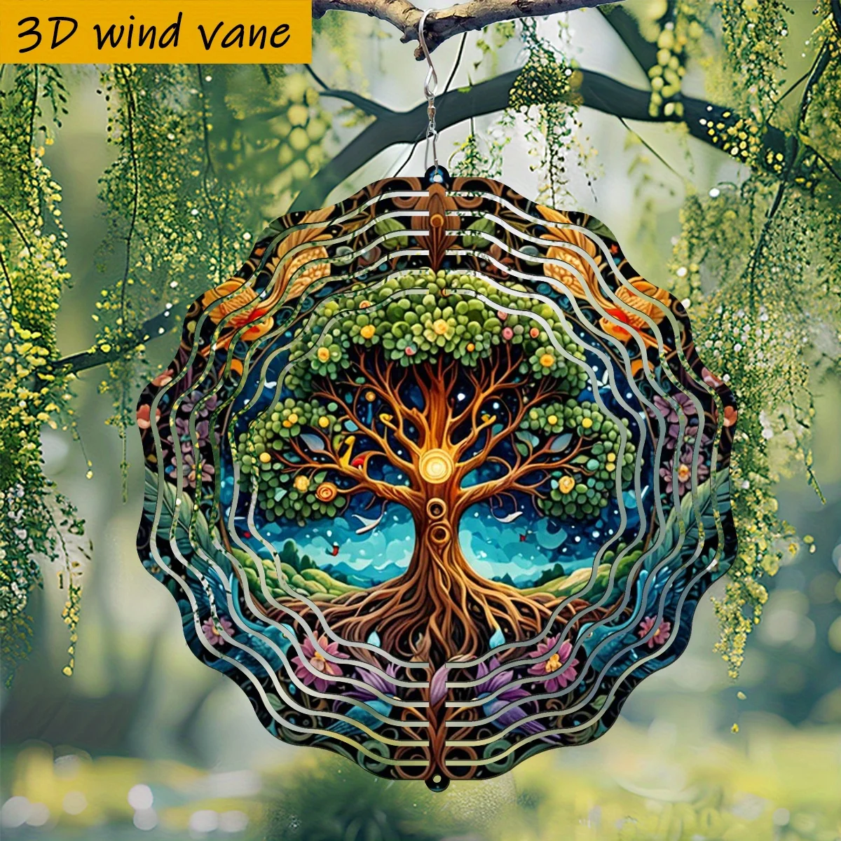 CIFBUY 3D Metal Wind Spinner Garden Decor 360 Degree Rotating Hook Outdoor Patio Yard Art Hanging Ornament Home Decoration