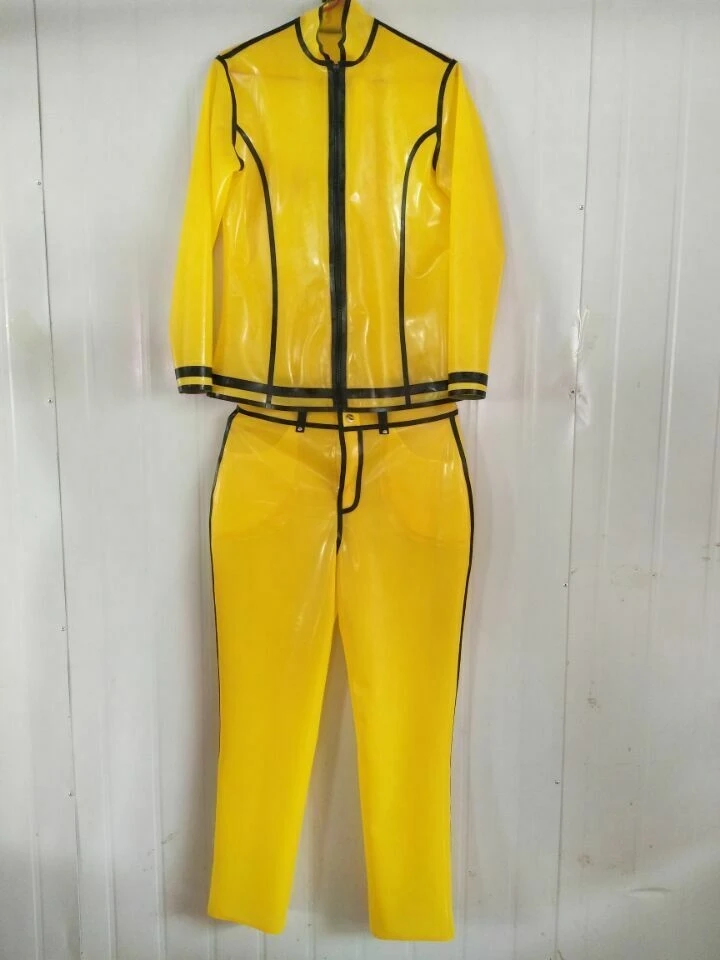 

Latex Uniform Yellow and Black Unisex Top Pants Suit Party Size S-XXL