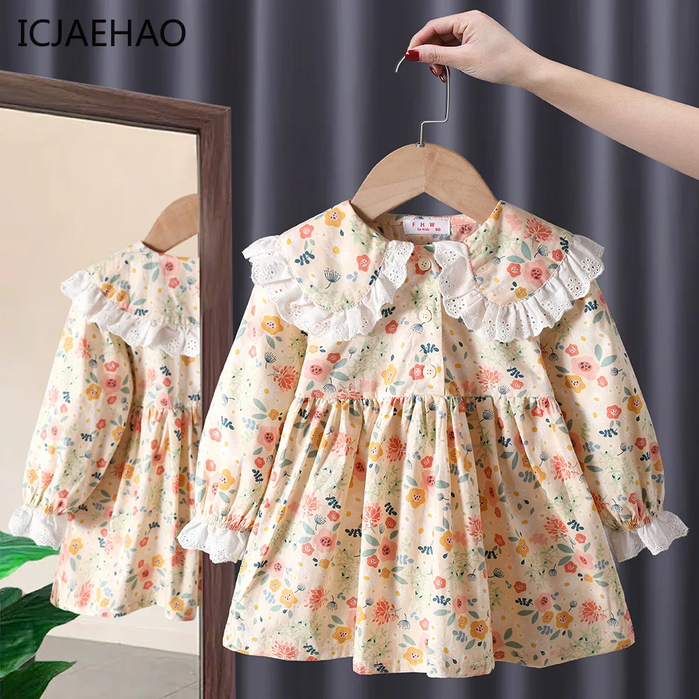 

Floral Dress for Baby Girls Children Clothes Outdoor Flowers Newborn Infant Lace Collar Printed One-Piece Dresses Kids Outfit