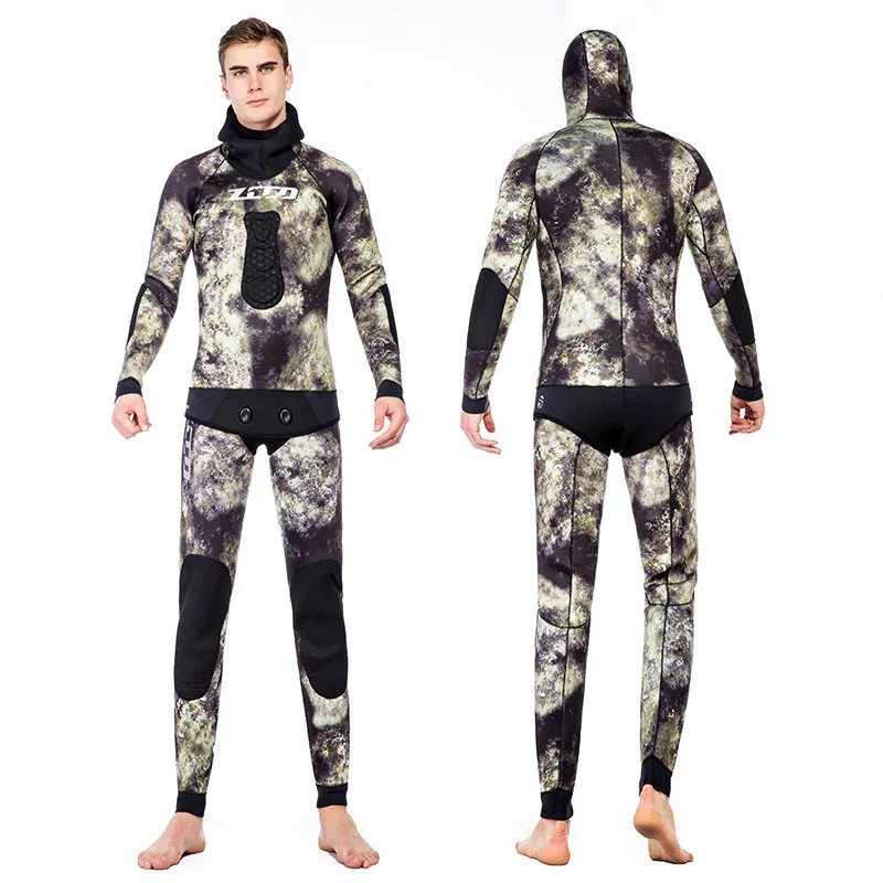 

Neoprene Camouflage Split Wetsuit Diving Suit 3.5mm for Men Hooded Long Sleeve Scuba Diving Full Body Keep Warm Snorkeling Suits