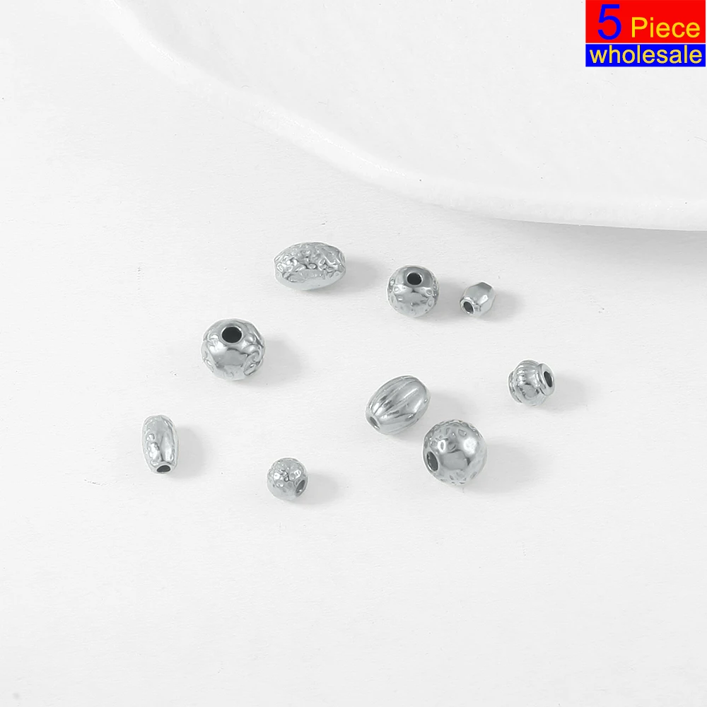 5PCS Minimalist Trendy Stainless Steel Beads Silvery DIY Necklace Keychain Euro-American Excellent Quality Jewelry Wholesale