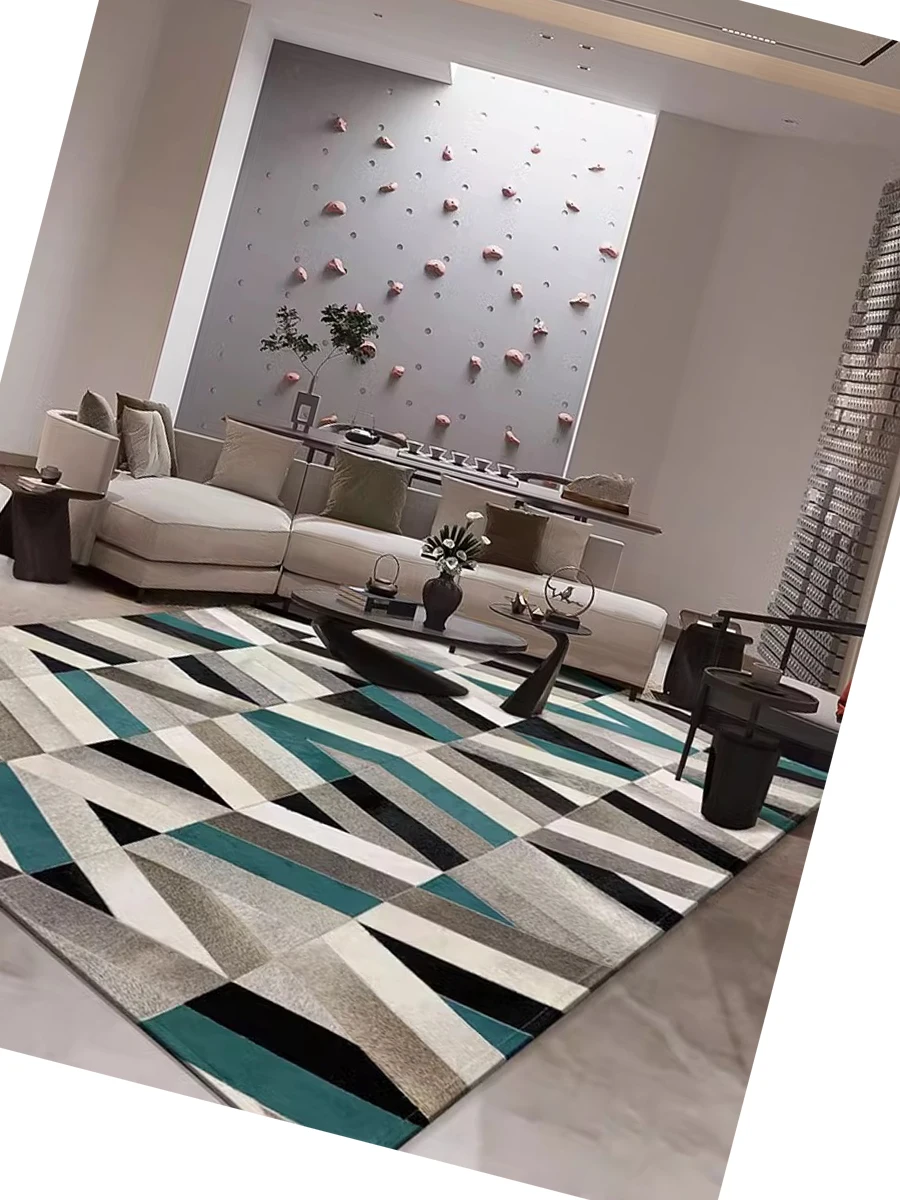 Nordic Green Natural Cowhide Rug Carpet Living Room Real Cows Skin Fur Carpet for Bedroom Decoration Coffee Table Mat