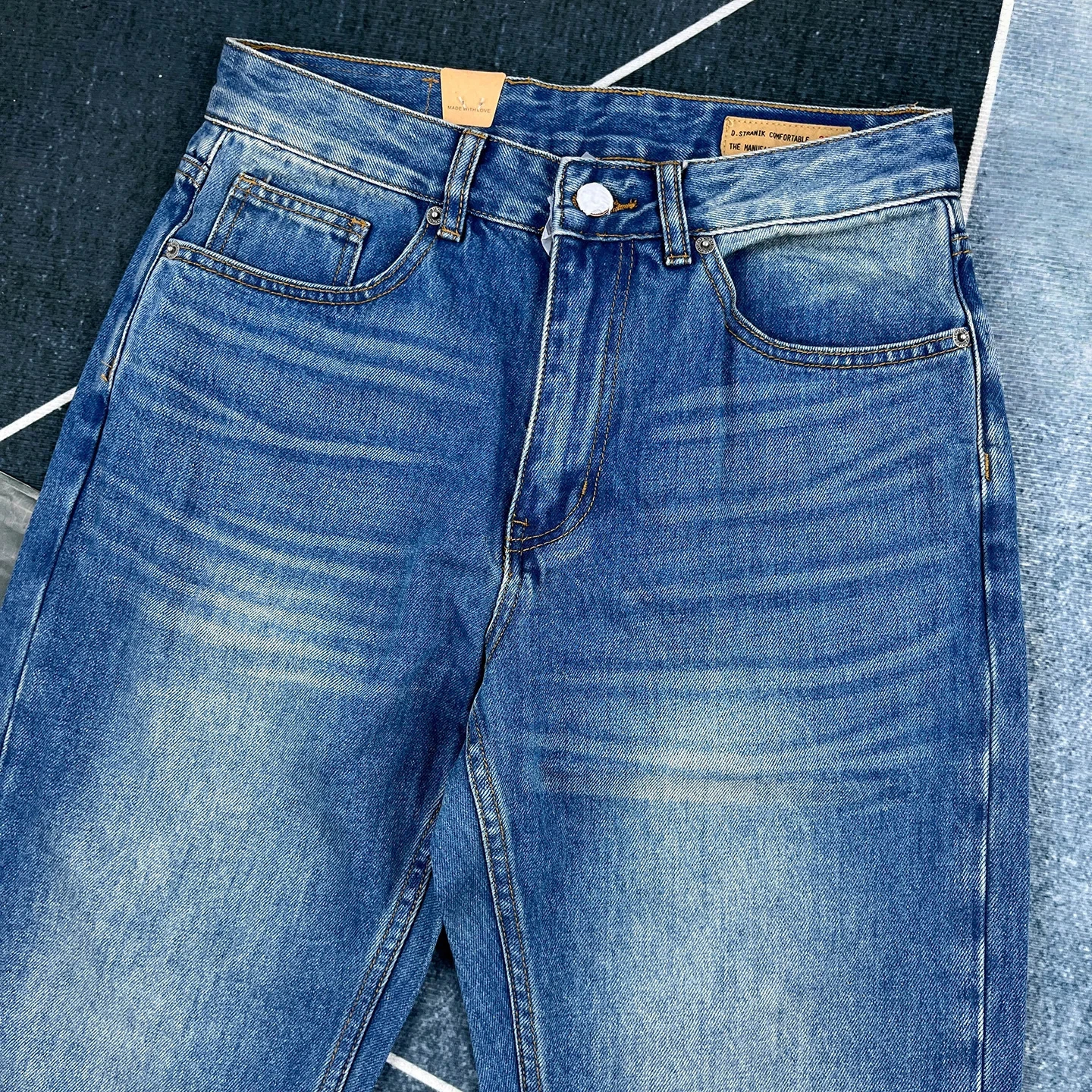 

High-end pure cotton Japanese retro straight jeans for men blue American street denim pants khaki trendy long pants