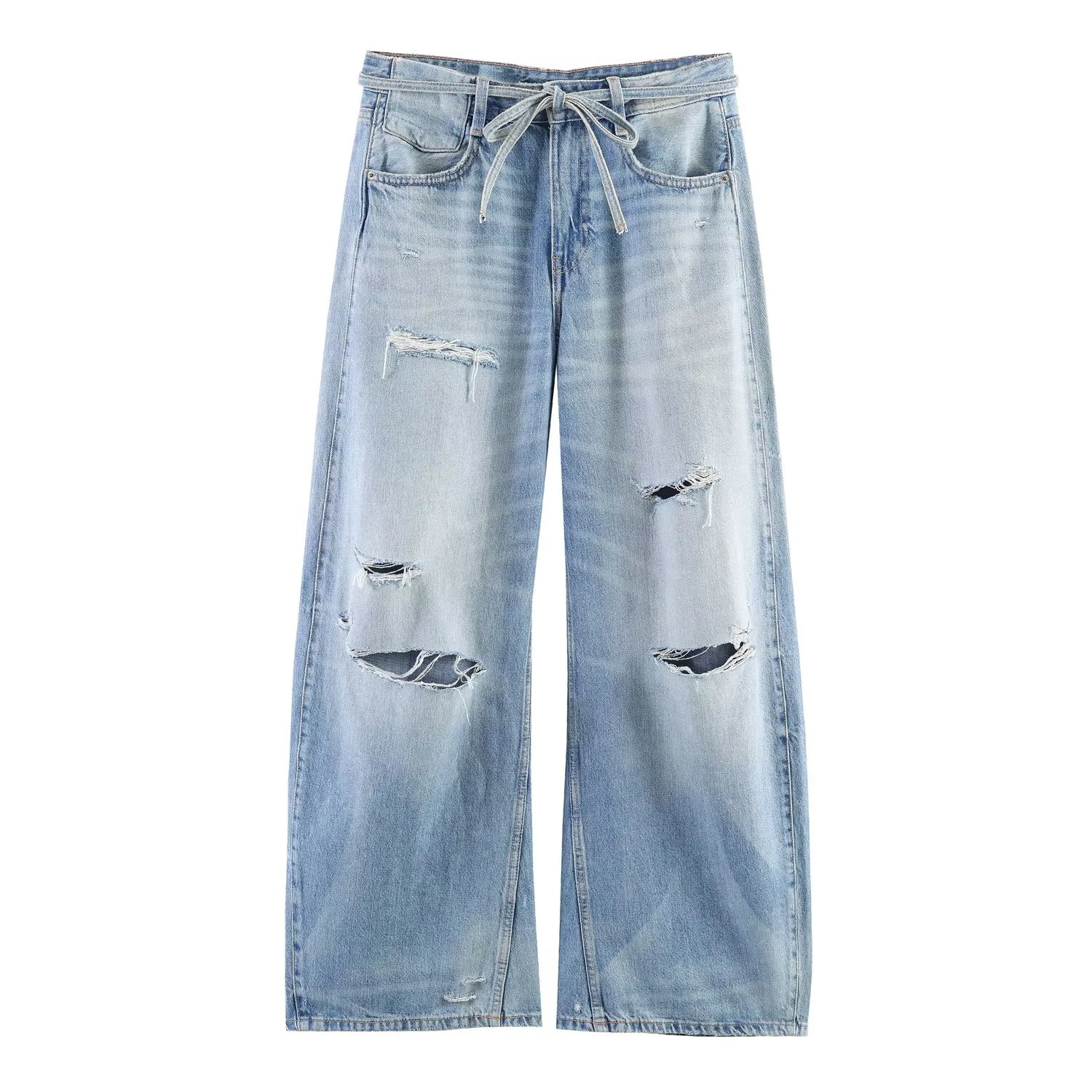 

2026 summer new boyfriend style retro distressed decoration mid waist loose wide leg pants jeans for women