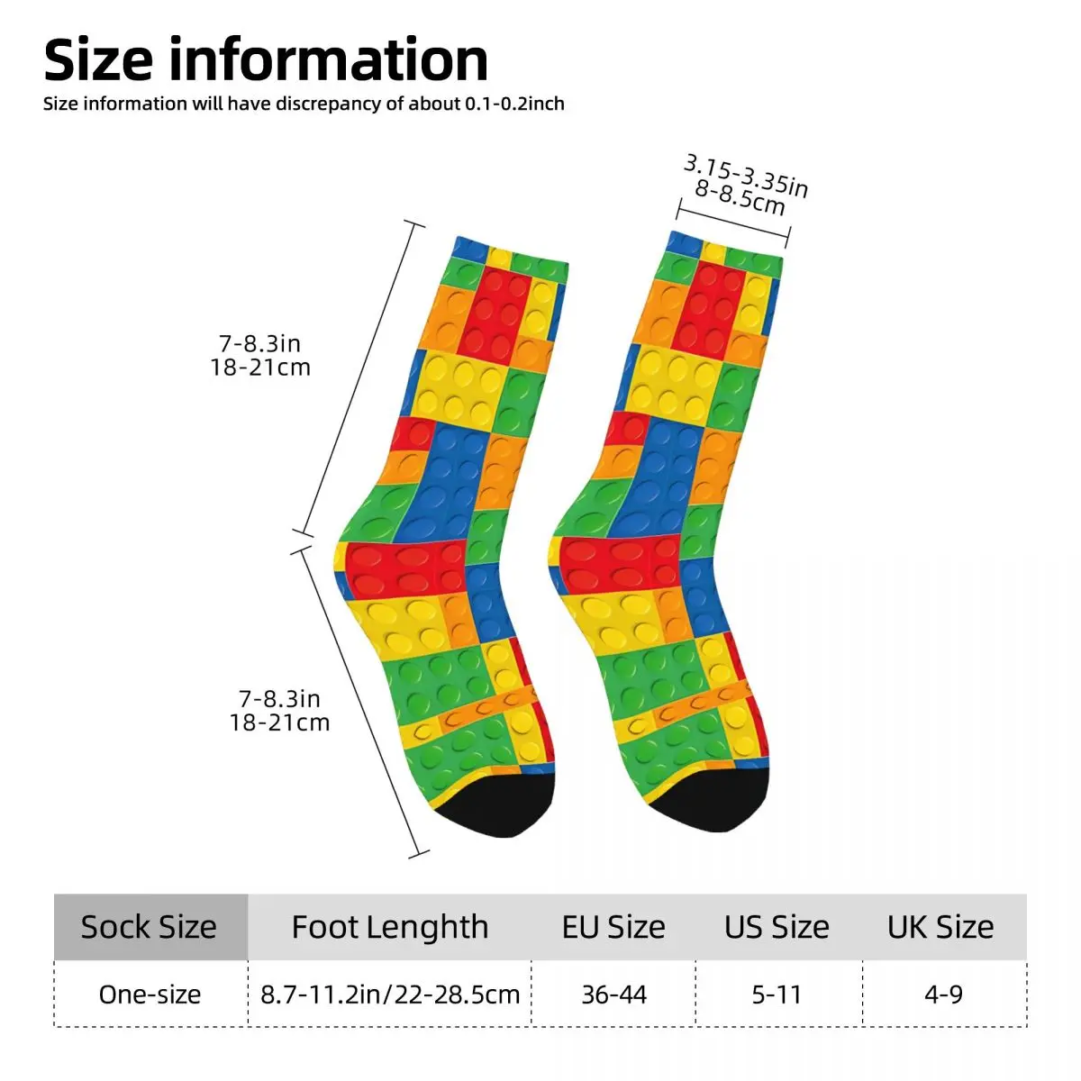 Colorful Building Blocks Toys Bath Mat Unisex Winter Socks Hip Hop Happy Socks Street Style Crazy Sock