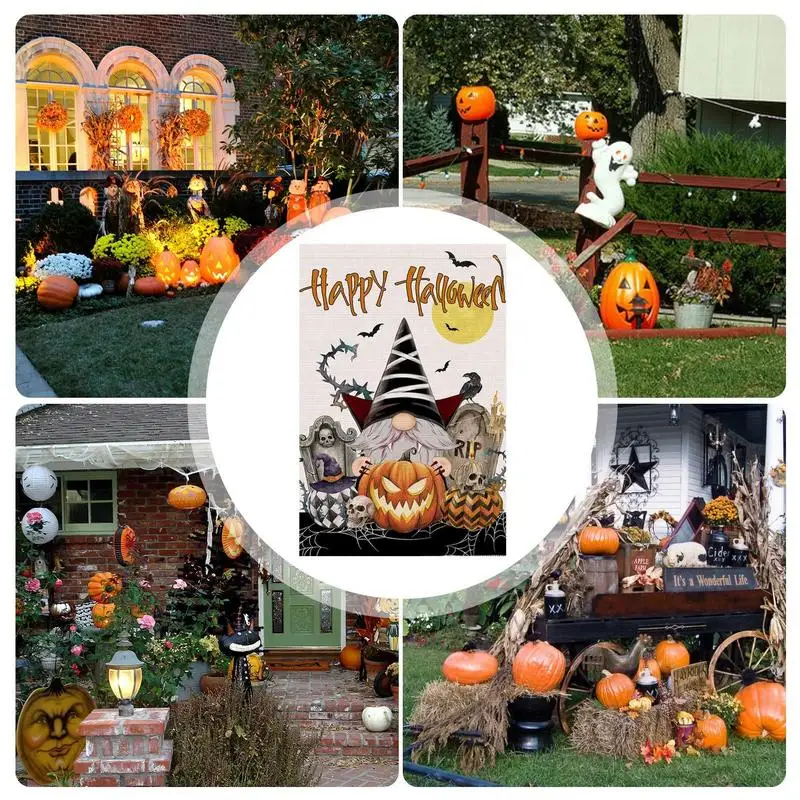 Halloween Flag Banner 12x17 Inch Double Sided Pumpkin Outdoor Decoration Holiday Yard Outdoor Decoration Trick Or Treat Garden